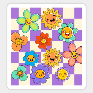 Purple Plaid Hippie Florals Sticker